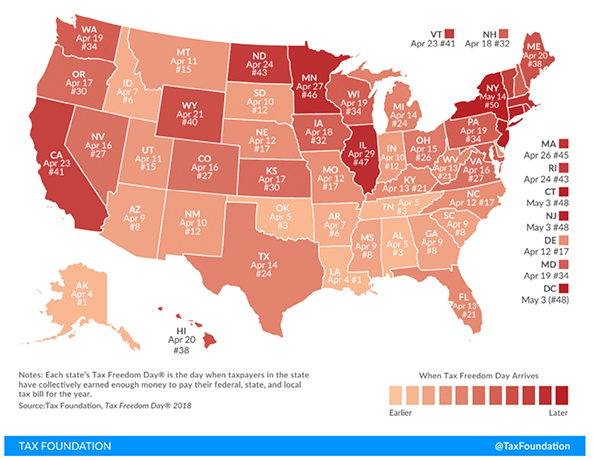 Map of each state's Tax Freedom Day.