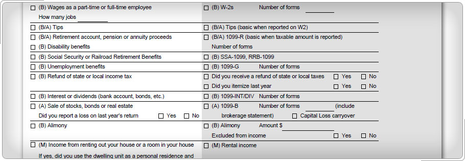 Portion of Form 13614-C showing all income