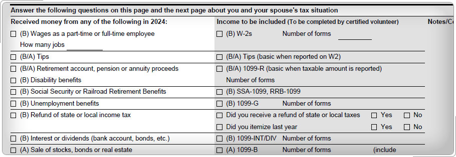 Portion of Form 13614-C showing all income