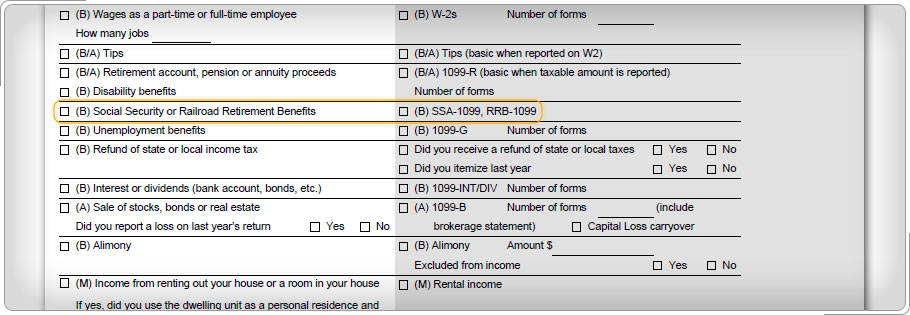 Portion of Form 13614-C showing all income.