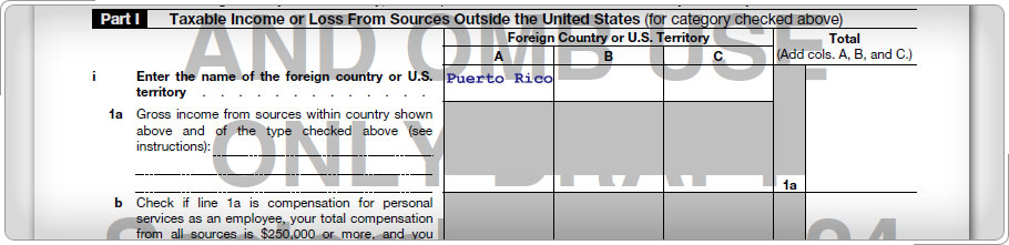 Form 1116, Part I with Puerto Rico in column A.