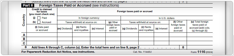 Form 1116, Part II.