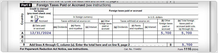 Form 1116, Part II for John and Mary.