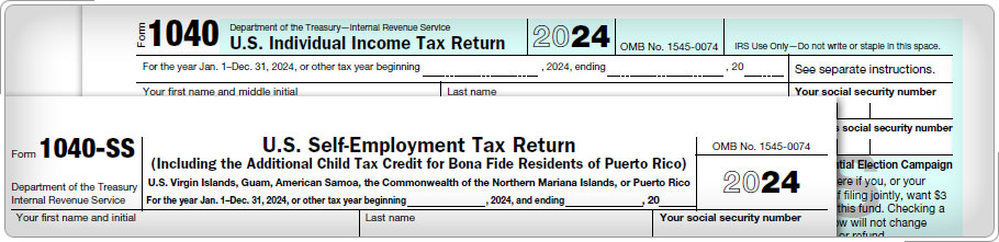 Tops of Form 1040 and 1040-SS.