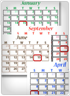 Calendar with April 15, June 15, September 15, and January 15 highlighted.