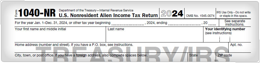 Top portion of Form 1040-NR