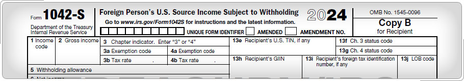 Top portion of Form 1042-S    