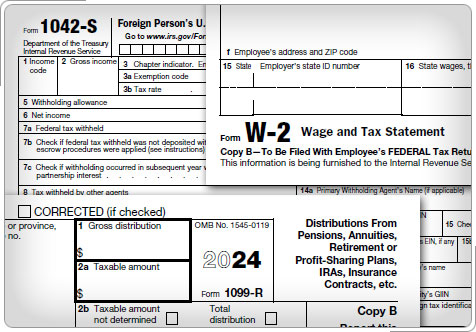 Form W-2 , Form 1099-R and Form 1042-S