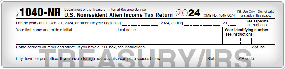 Top portion of Form 1040-NR