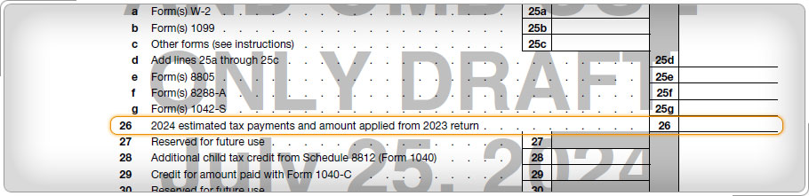 Form 1040-NR showing the estimated tax payments line.