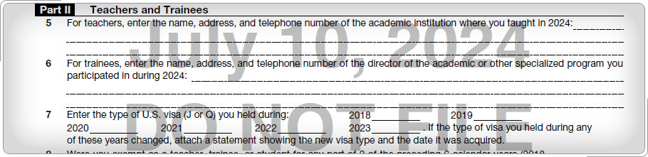 Form 8843, Part II.