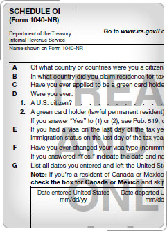 Form 1040-NR, Other Information section, lines A through G