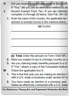 Form 1040-NR, Other Information section, Line L.