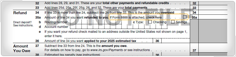 Refund section of Form 1040-NR EZ