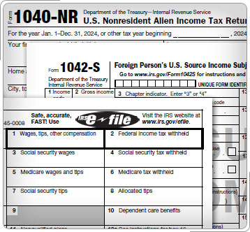 Form 1040-NR, 1042-S and W-2