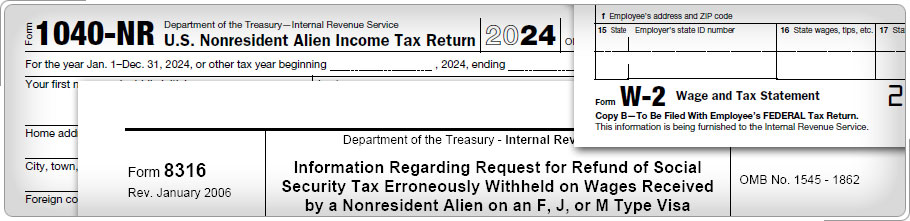 Top of Form W-2, Form 8316, Form 1040-NR.