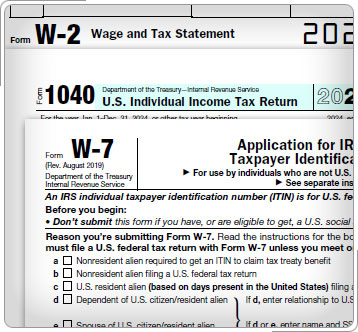 Top of Forms W-7, 1040 and W-2