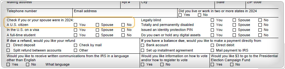 Section of Form 13614C highlighting the citizenship question.