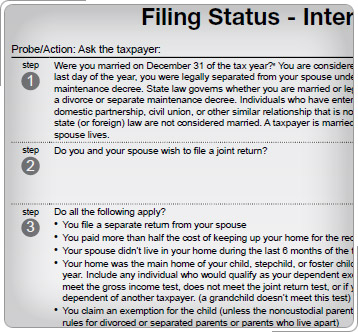 Top of Filing Status interview tips from Publication 4012