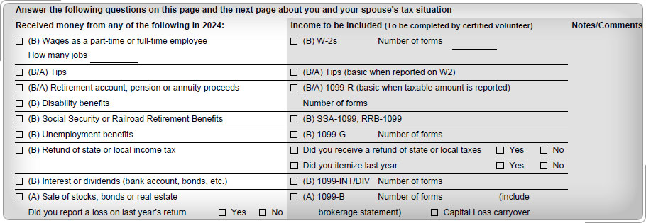 Part III, Income, of the intake and interview sheet.