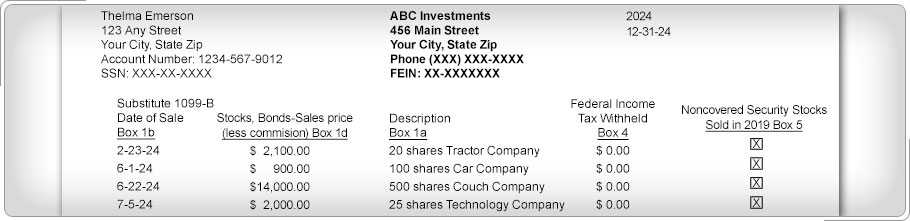 Investment statement for Thelma Emerson.