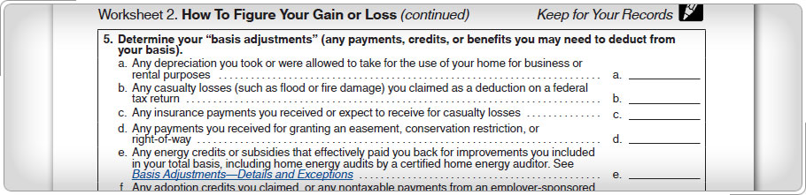 Publication 523, How to Figure Your Taxable Gain or Loss Worksheet