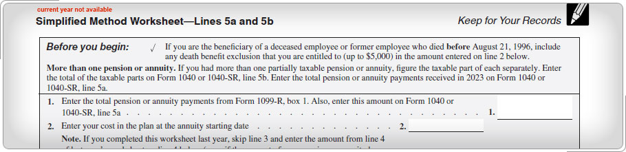 Top part of Simplified Method Worksheet. 