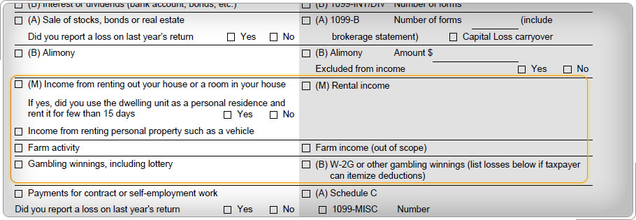 Income Form 13614, page 2,  highlighting other income.