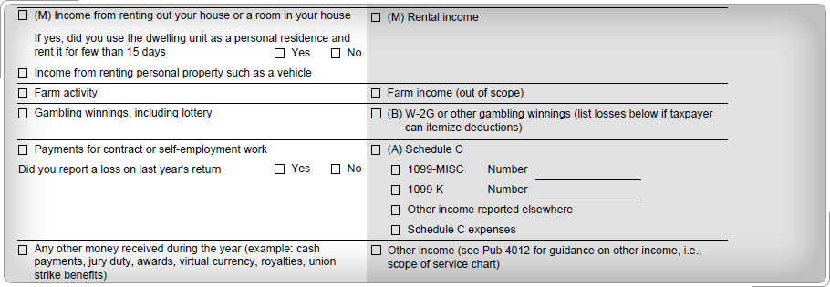 Part 3, Income, of the intake and interview sheet.