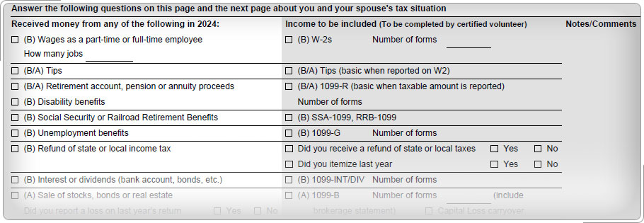 Part 3, Income, of the intake and interview sheet.