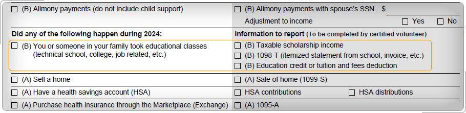 Intake and interview sheet showing Expenses section.