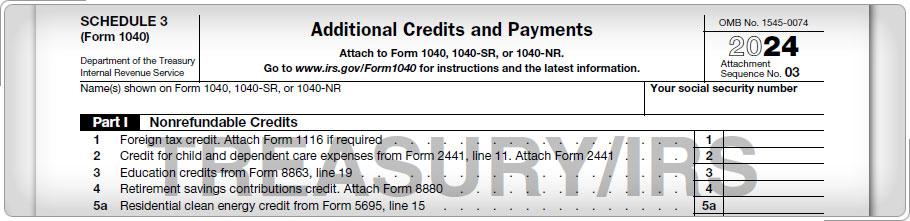 Form 1040, Schedule 3, Nonrefundable Credits section.