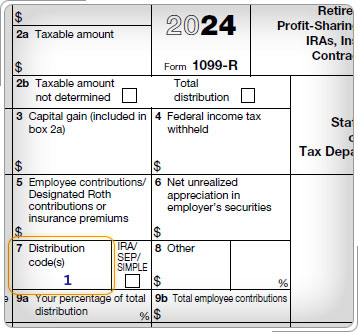 Form 1099-R with code 1 in box 7.