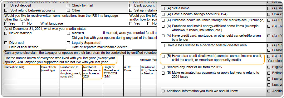 Portion of Intake/Interview sheet covering household information and dependents.