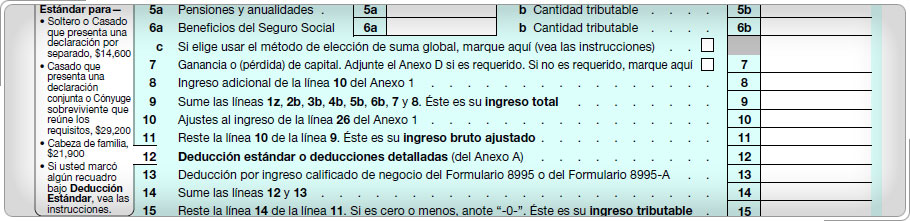 Forma 1040, Deducción Estándar.