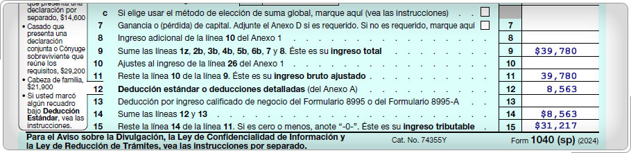 Forma 1040 - Deducciones Detalladas del Anexo A de $8,563.