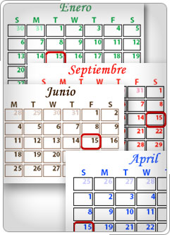 Calendario con 15 de abril, 15 de junio, 15 de septiembre y 15 de enero destacado.