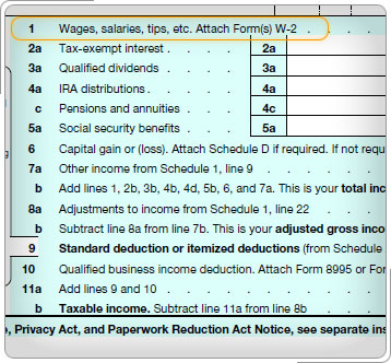 Forma 1040, Línea de sueldos, salarios, propinas, etc.