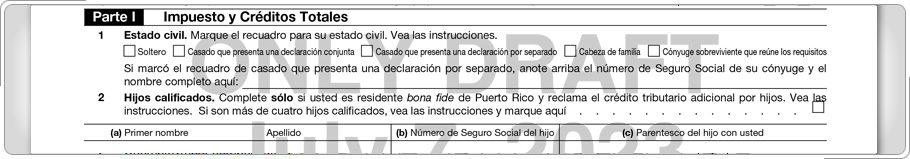 Formulario 1040, línea 12 subrayada.