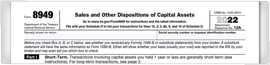 Principio de la Forma 8949, Ventas y Otras Disposiciones de Activos de Capital.