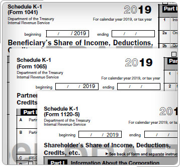 Partes de los Anexos K-1 (Formulario 1041, Formulario 1065 y Formulario 1120S).