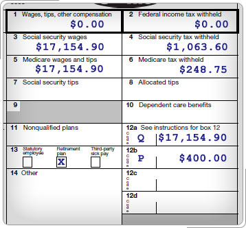 Formulario W-2 de Harold Fannin que muestra el pago de combate excluido en el recuadro 12.