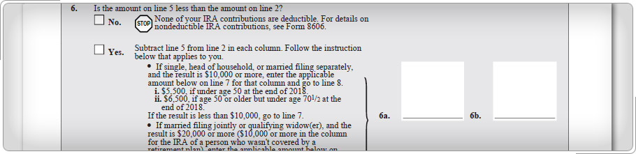 IRA Deduction Worksheet, líneas para calcular el IRA del contribuyente y IRA del cónyuge.