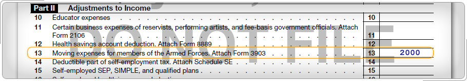 Porción del Formulario 1040 mostrando Gastos de Movimiento de $2,000.