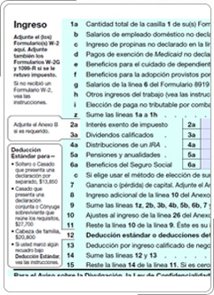 Formulario 1040 que muestra el margen de deducciones estándar.