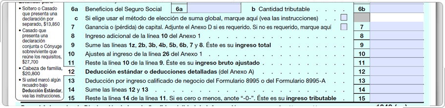 Formulario 1040 que muestra la línea para las deducciones detalladas.