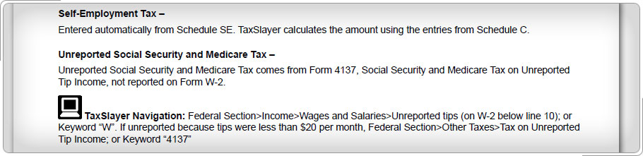 TaxSlayer y impuesto sobre ingreso de trabajo por cuenta propia.