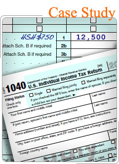 Línea 7 de la Forma 1040, con $12,500 ingresados ​​en la línea 7, y "HSH $750" escritos al lado de la línea 7.