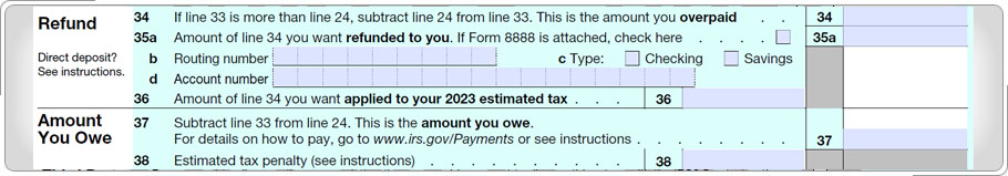 Formulario 1040, sección de Refund.