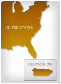 Mapa de Estados Unidos y Puerto Rico.